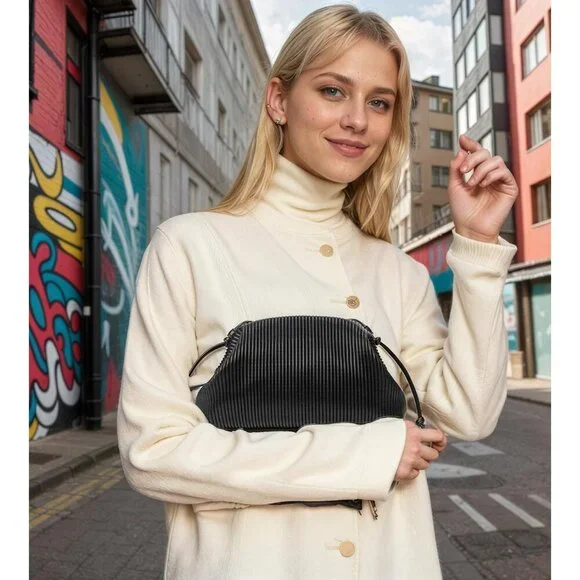 Women's Black Soft Cloud Bag Fashion Dumpling With Ruched Pouch Crossbody Bag - Picture 6 of 6